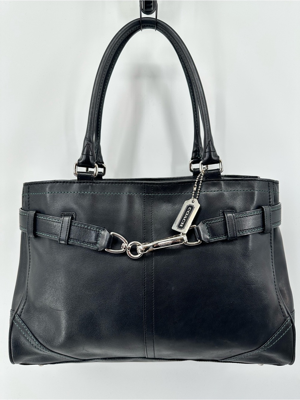 Vintage Large Black Coach Hampton Carryall Leather Shoulder Bag Y2K Classic - Picture 1 of 7